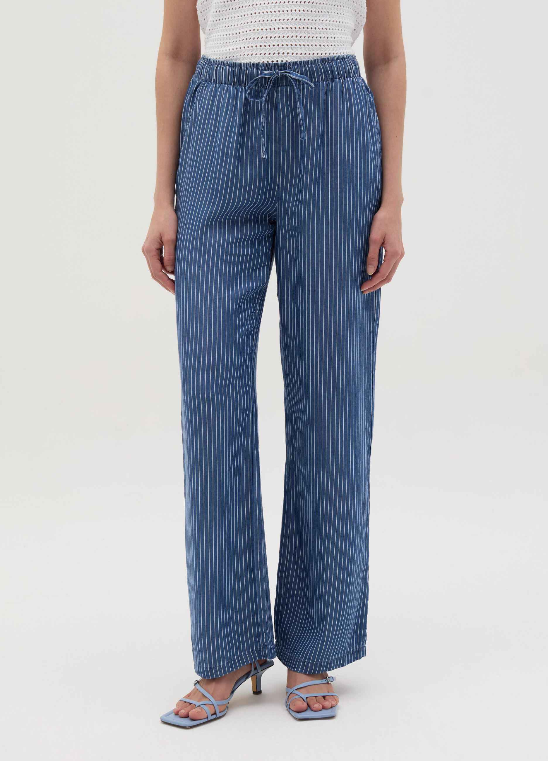 Denim-effect wide-leg fluid joggers