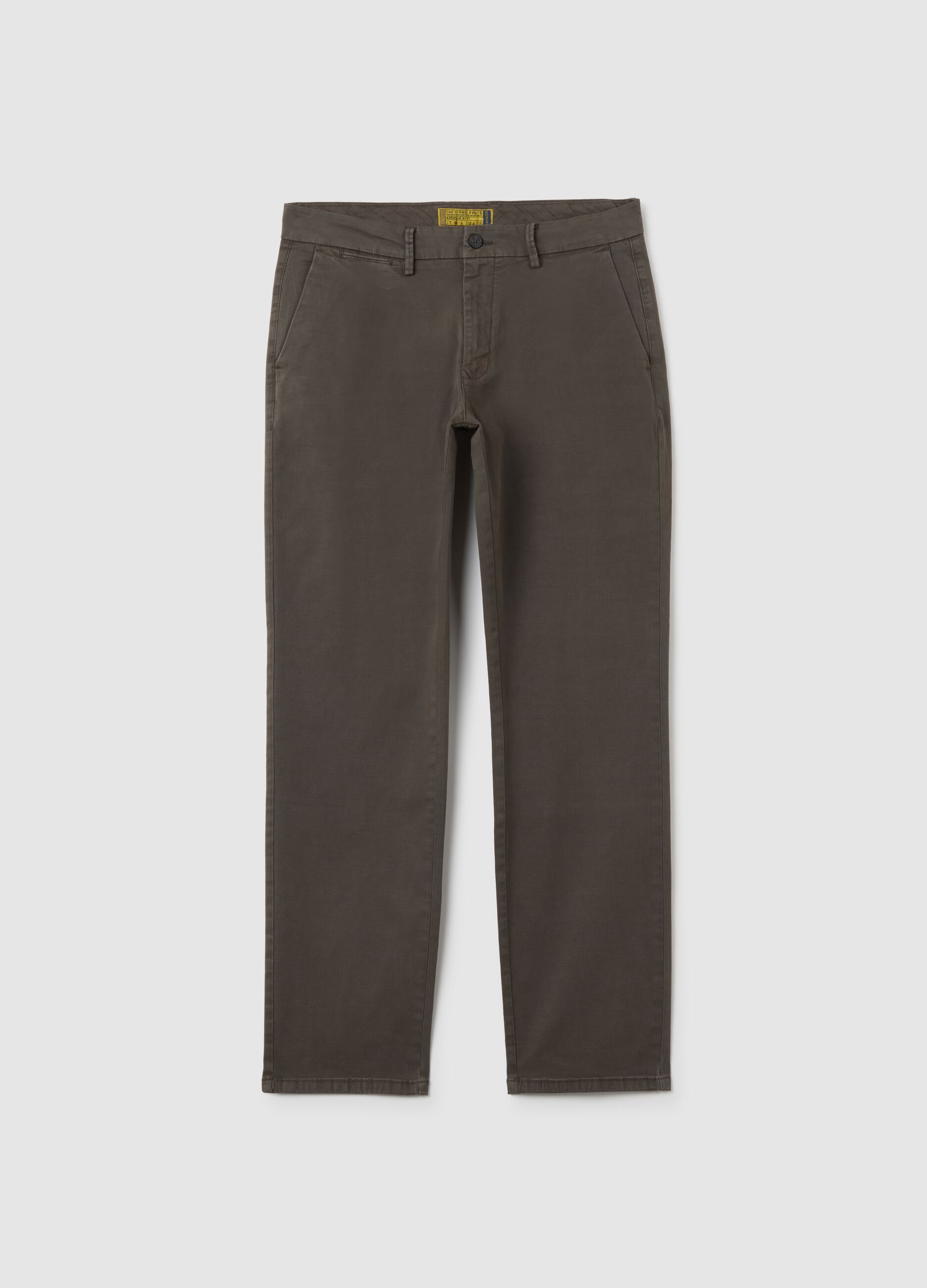 Brown stretch cotton regular fit trousers