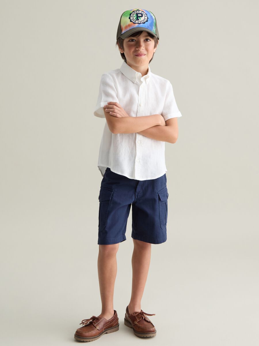 Children's blue regular fit cargo bermuda shorts made of pure cotton with side pockets_1