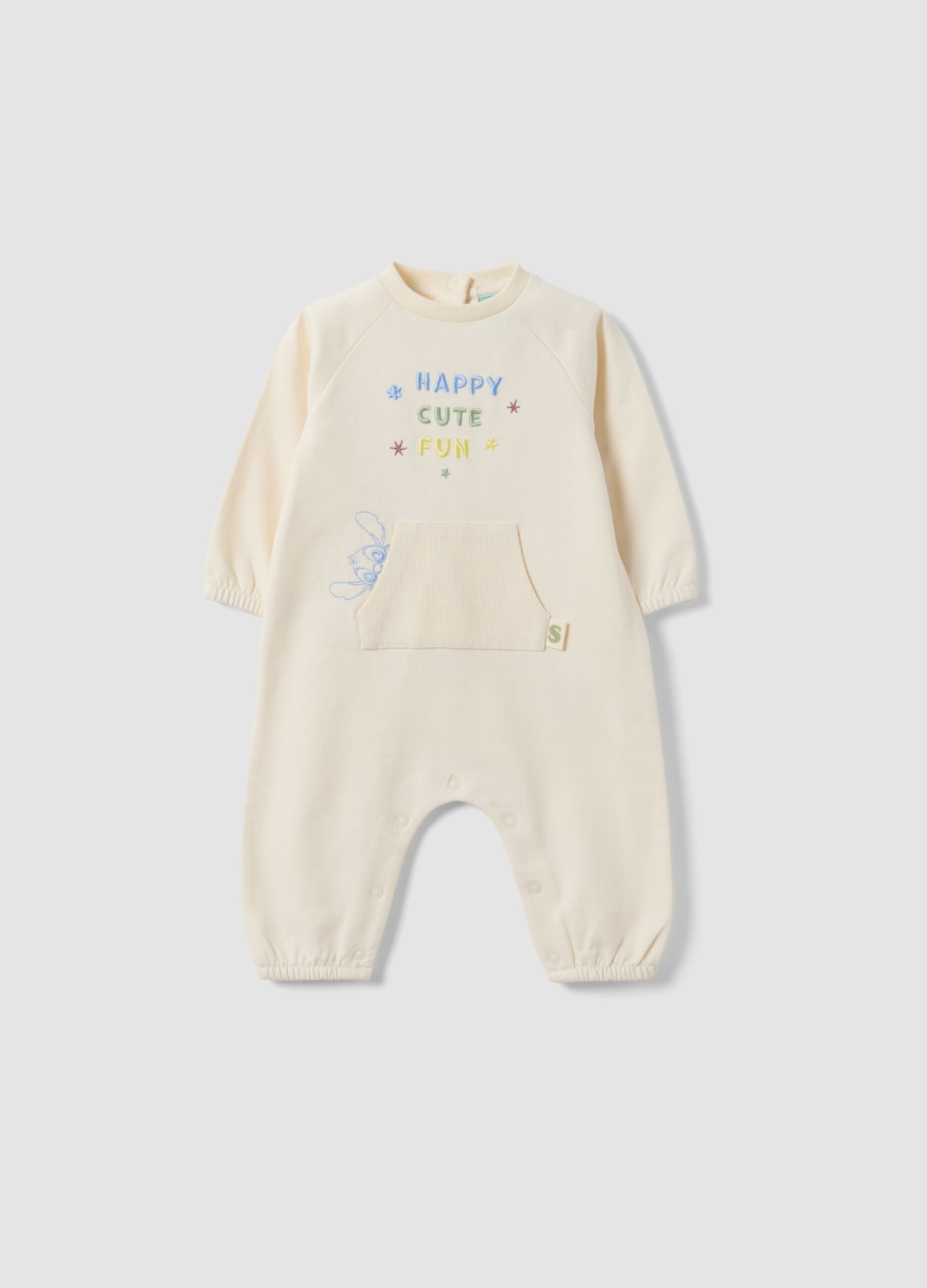 White organic cotton baby sleepsuit with Stitch print