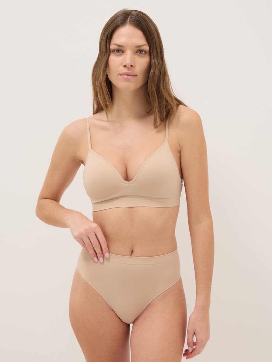 Slip a vita alta in tessuto elasticizzato beige_0