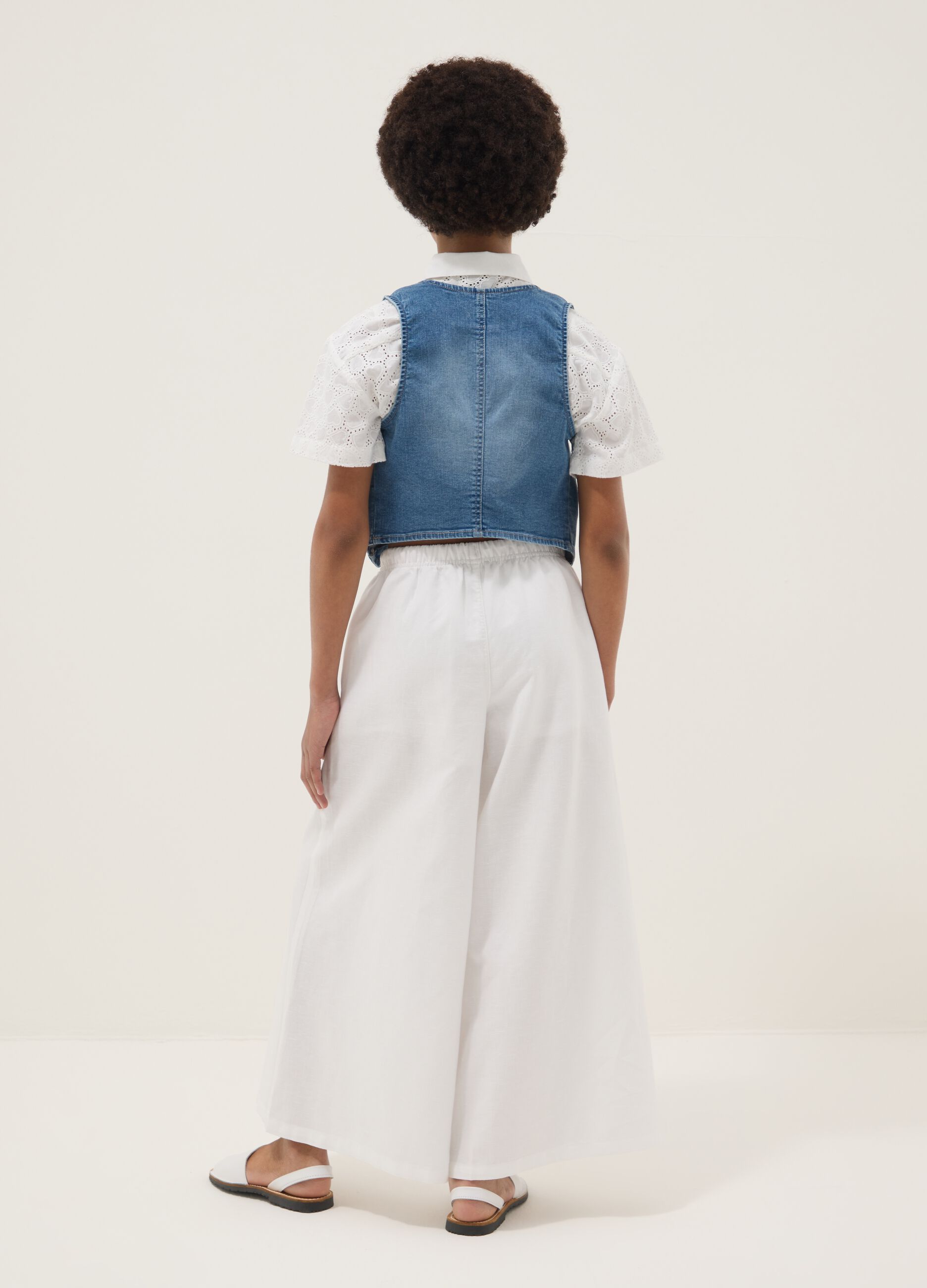 White linen and cotton blend palazzo trousers