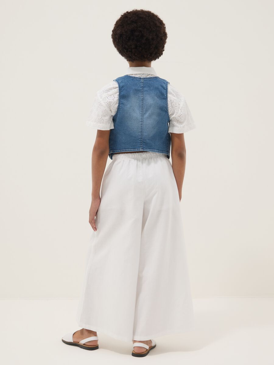White linen and cotton blend palazzo trousers_1