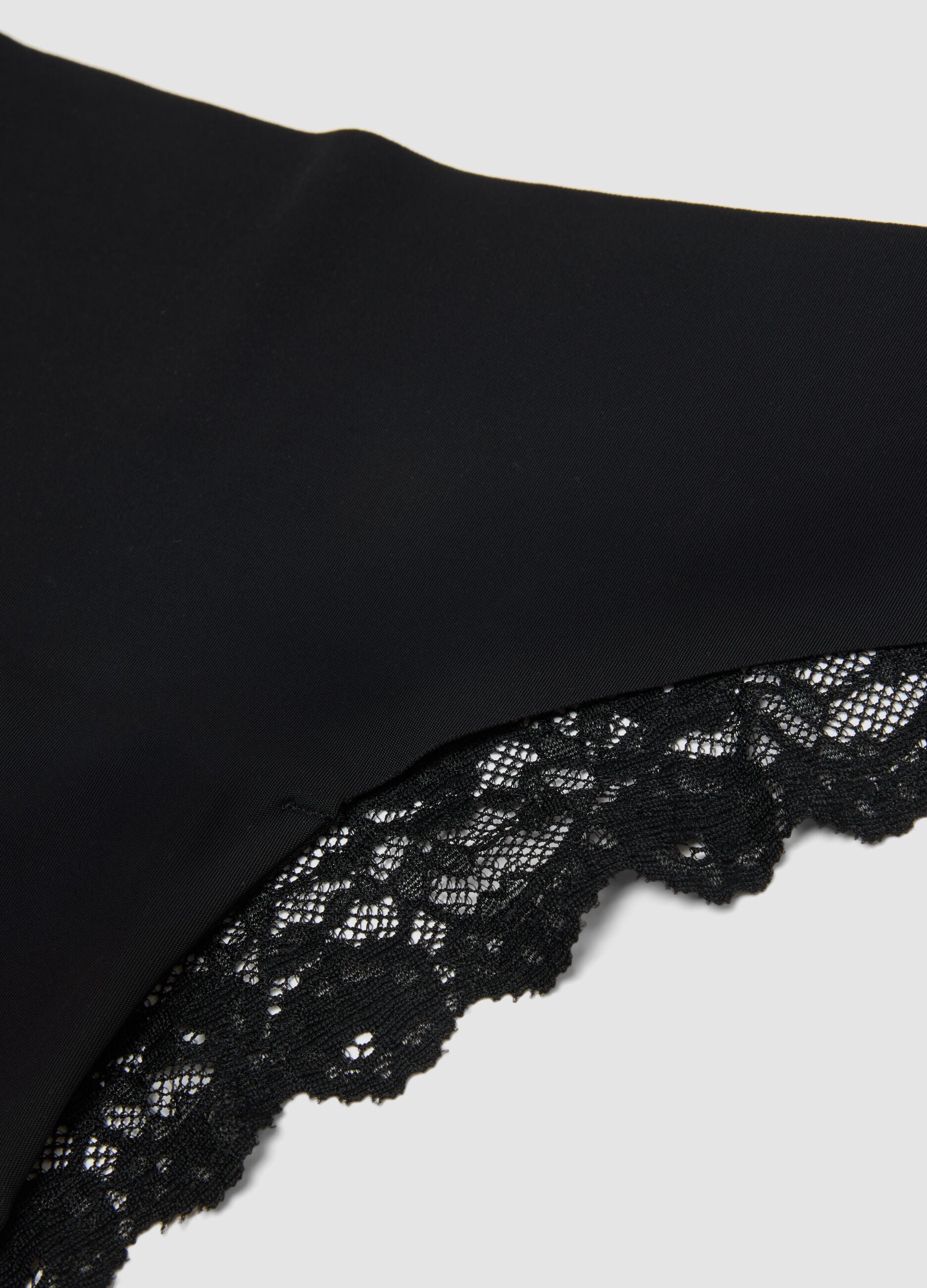 Black stretch microfibre briefs with lace