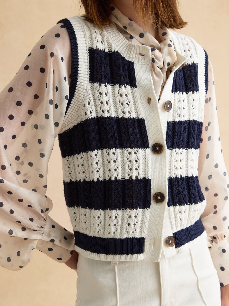 Multicolour striped pure cotton waistcoat regular fit_2