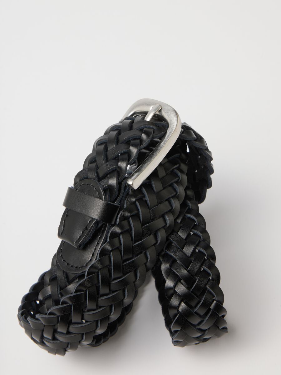 Black braided genuine leather belt_2