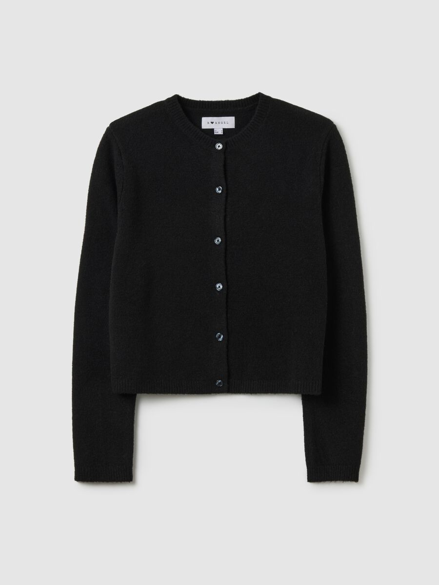 Cardigan nero regular fit con bottoni_0