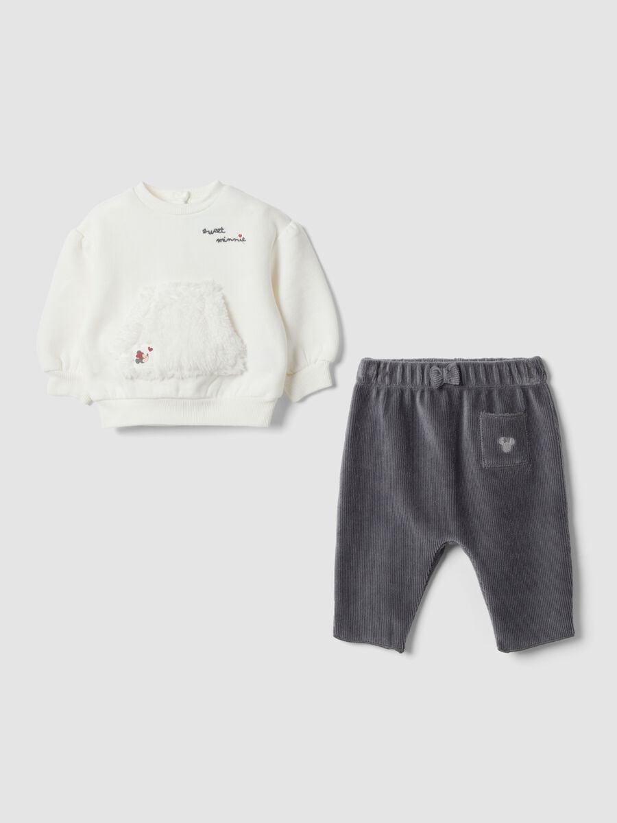 Completo bianco e grigio in puro cotone organico con dettagli Minnie_0