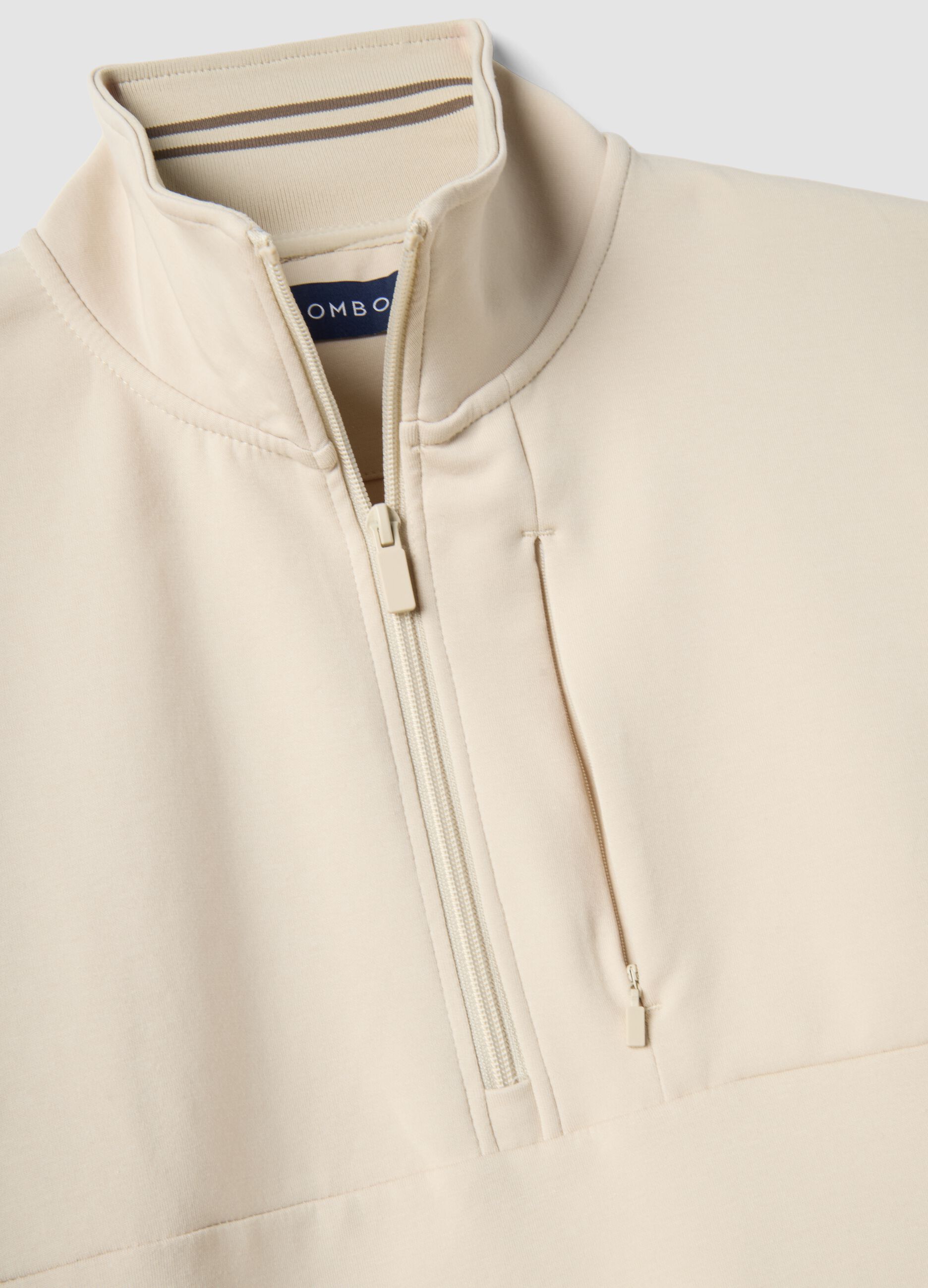 Felpa in misto cotone elasticizzato beige regular fit con mezza zip