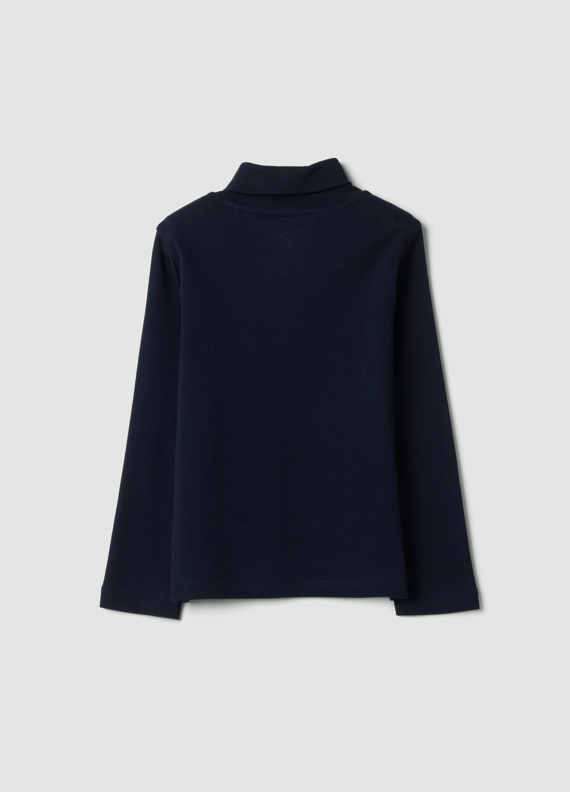 Blue roll-neck T-shirt in pure organic cotton