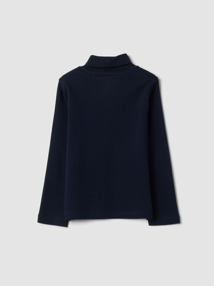 Blue roll-neck T-shirt in pure organic cotton_1