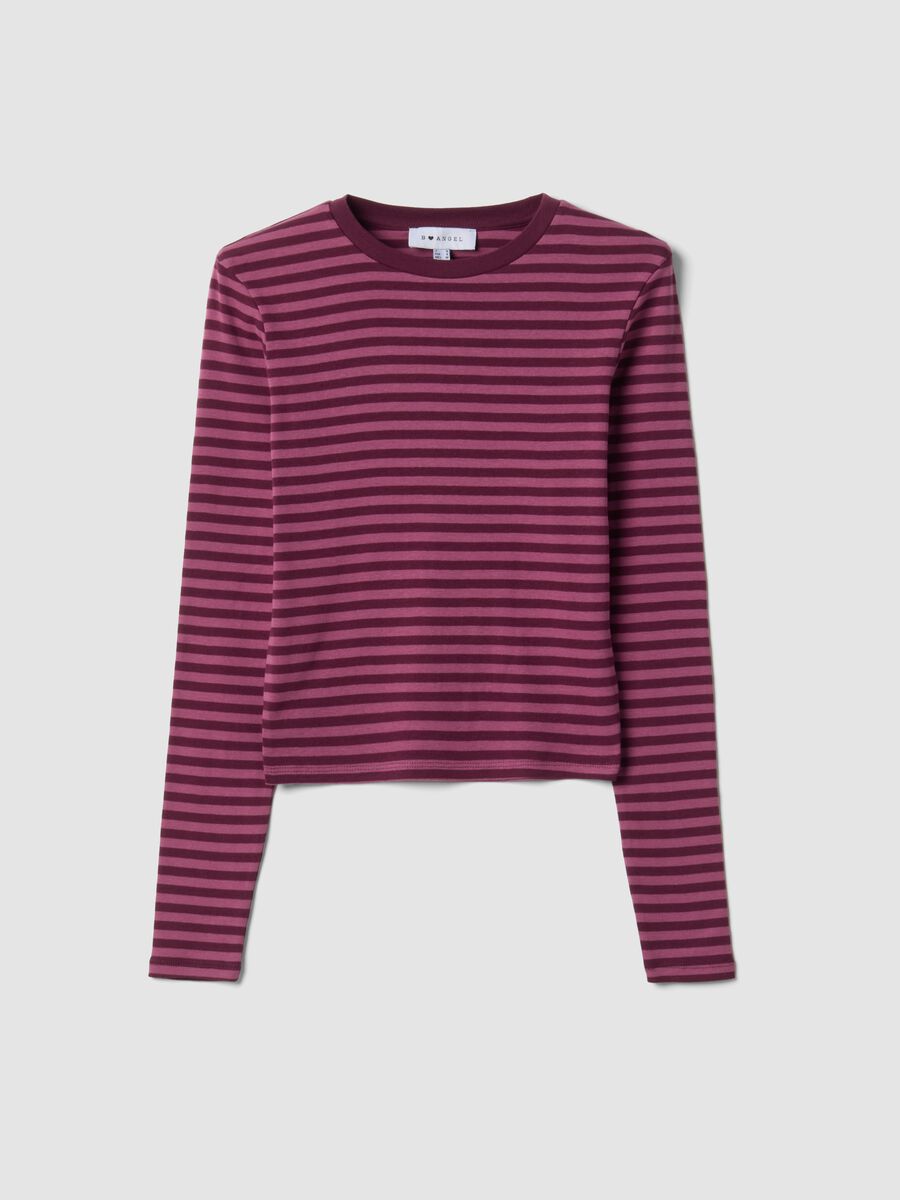Purple striped pure cotton crew-neck T-shirt_0
