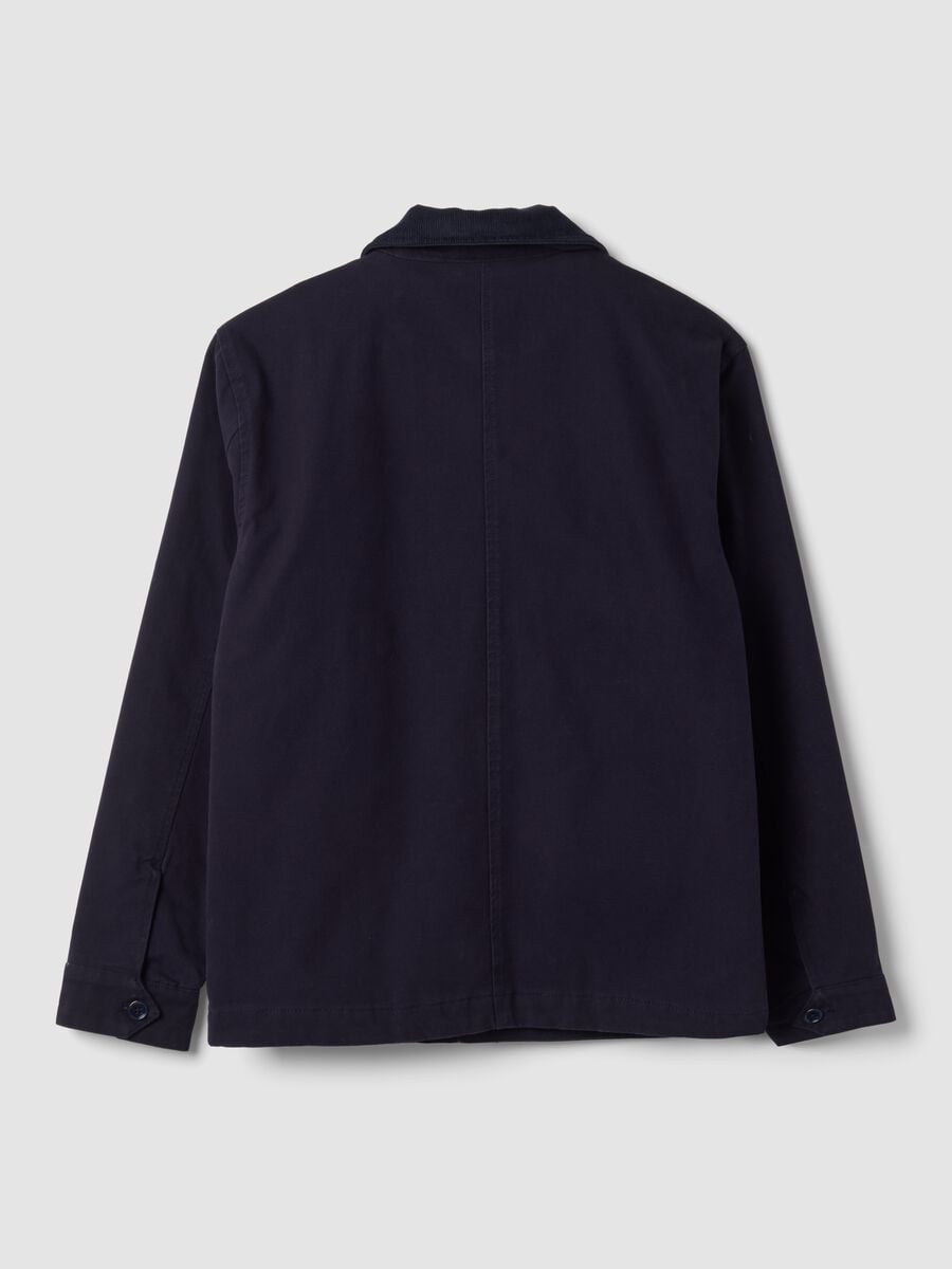 Navy blue padded pure cotton shacket, regular fit, with contrast collar_1