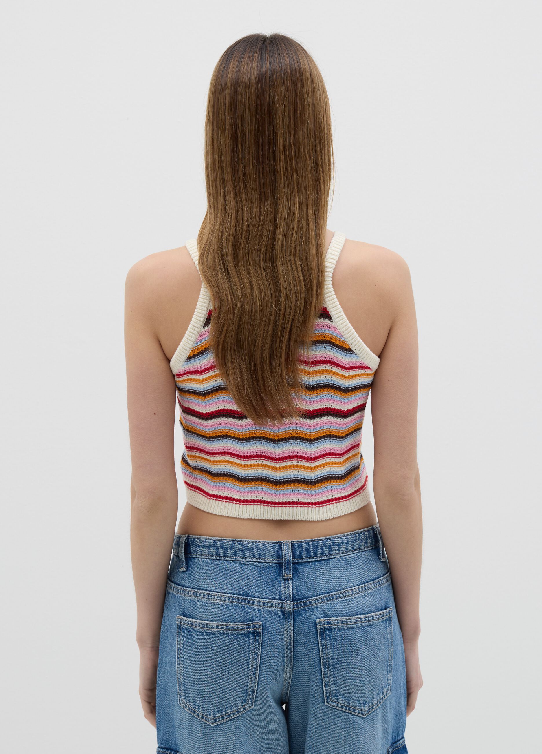 Crop top da donna in puro cotone multicolor fitted