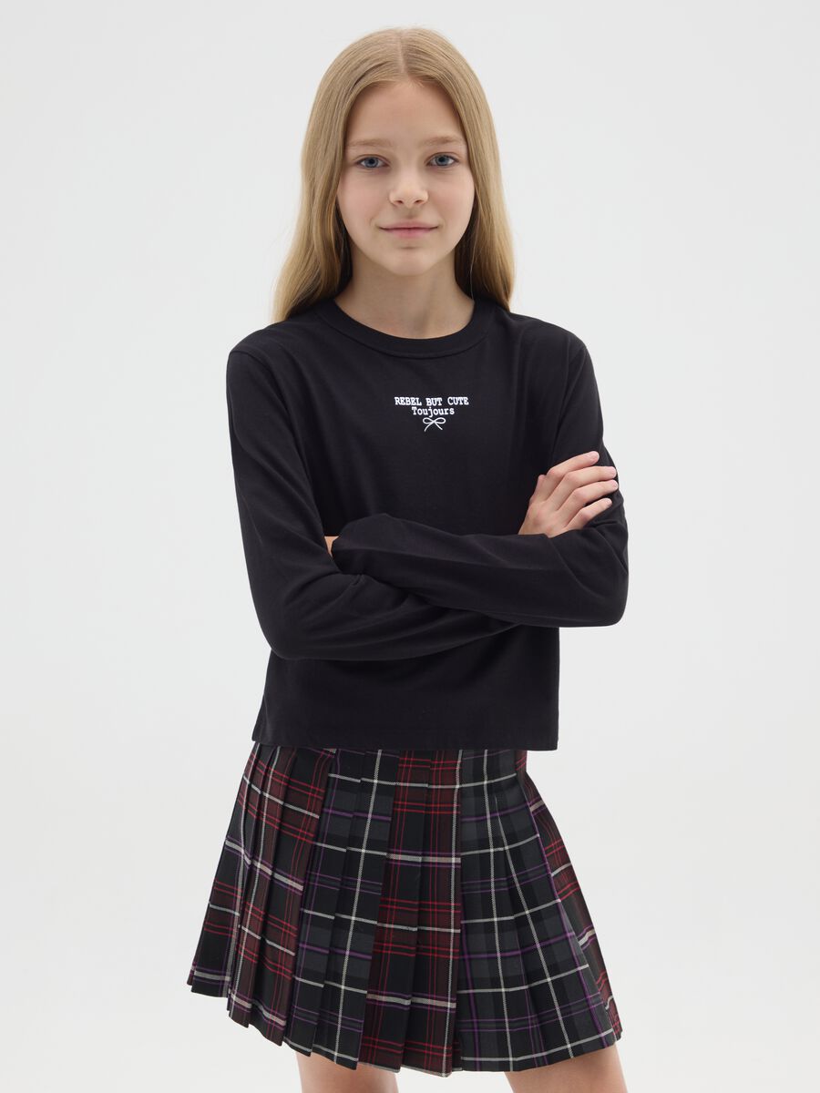 Maglietta da ragazza in puro cotone nero regular fit_0