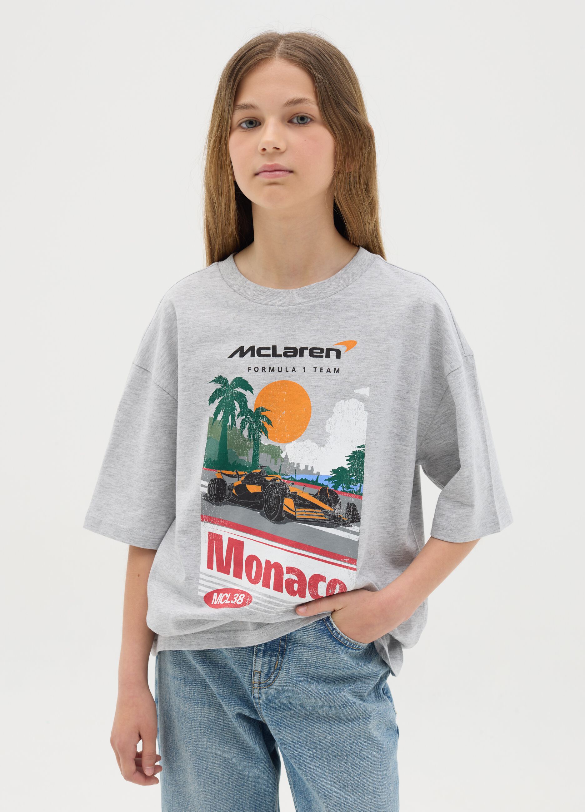 Grey T-shirt with McLaren print