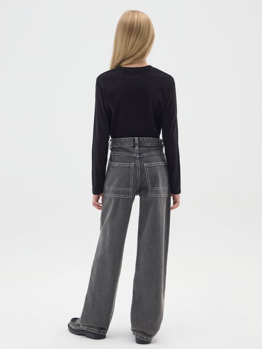 Girls' grey cotton denim trousers with regular fit_1