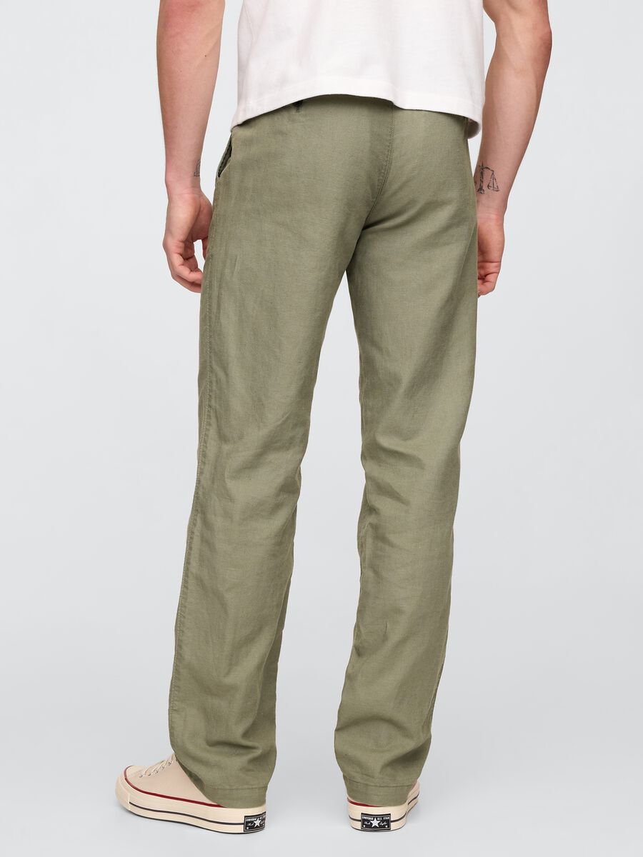 Regular Green Trousers in Linen and Cotton_2