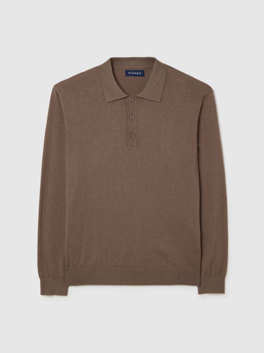 Regular-fit brown cotton blend polo shirt_0