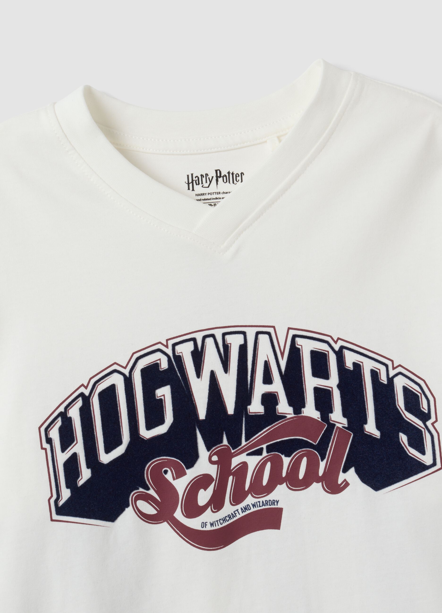 White pure cotton V-neck Harry Potter print T-shirt
