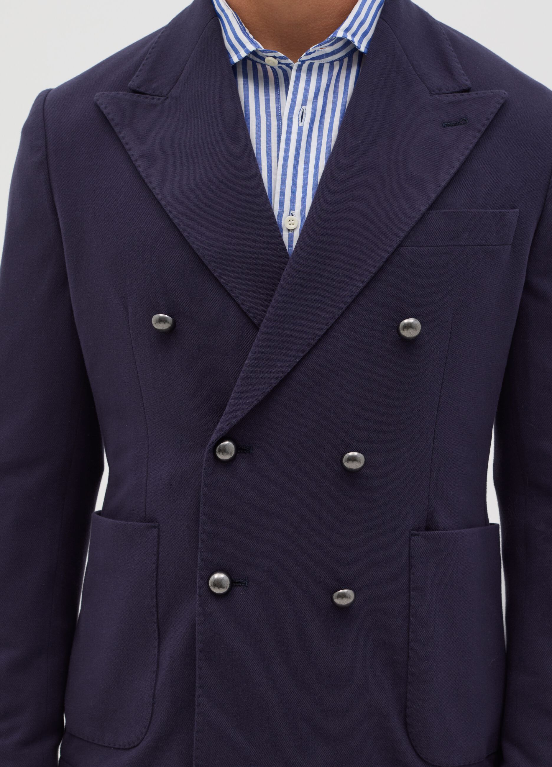 Blazer da uomo in cotone elasticizzato blu slim fit