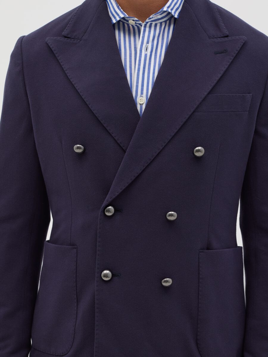 Double-breasted blue blazer in stretch cotton_3
