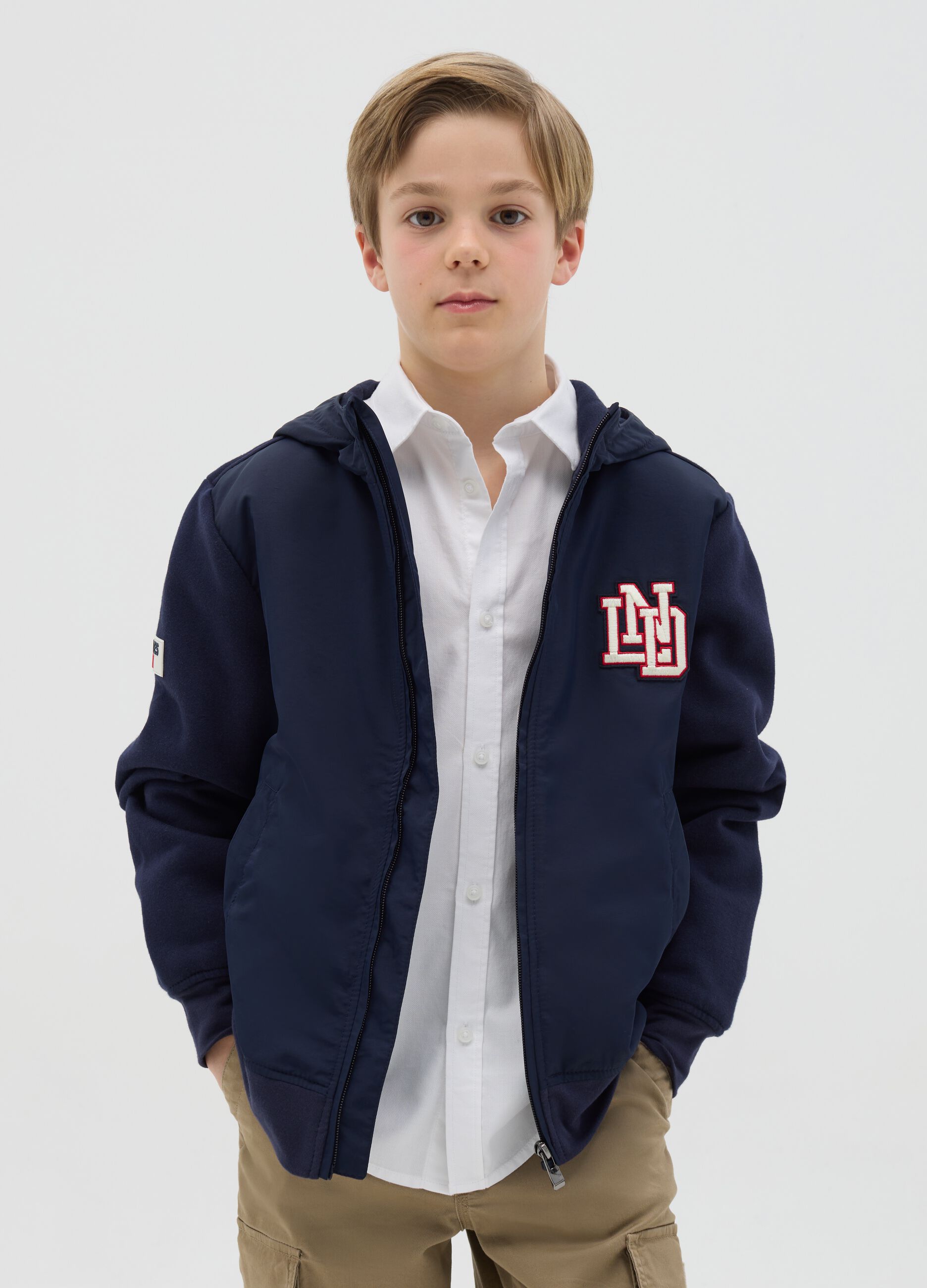 Full-zip quilted jacket with "LND" embroidery