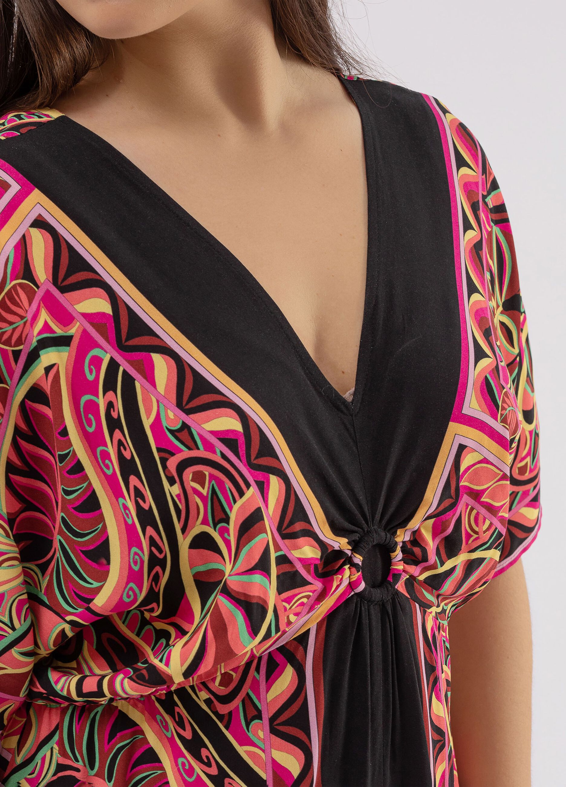 Abito lungo con stampa tropicale Curvy