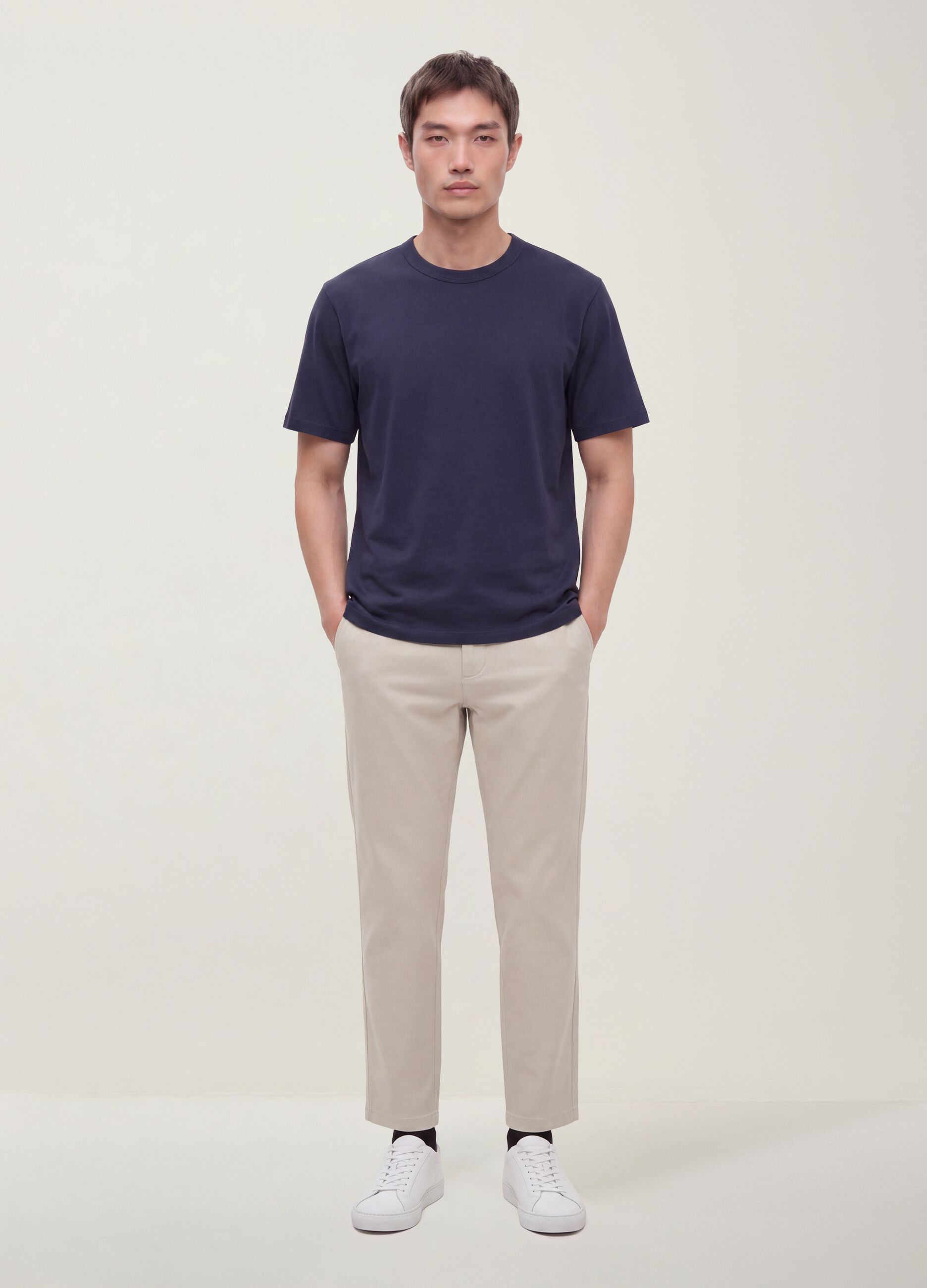 Blue pure cotton crew-neck T-shirt, relaxed fit