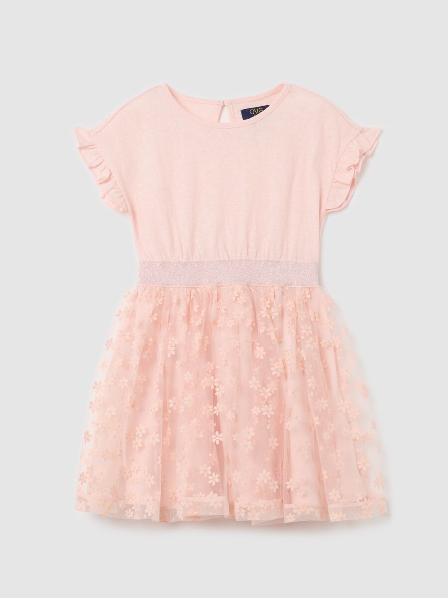 Pink dress with floral tulle skirt_0