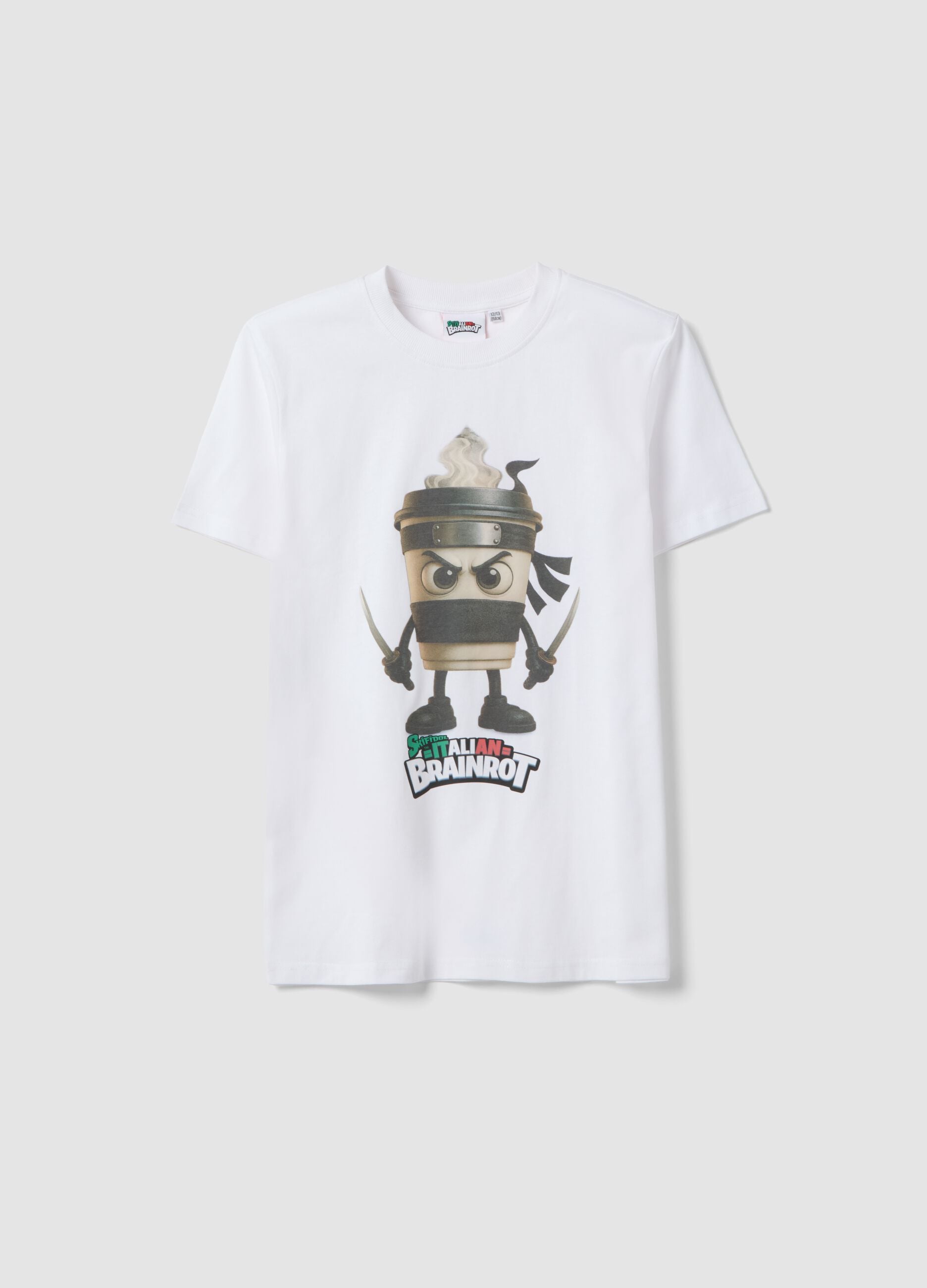 Boys' regular fit white pure cotton T-shirt with prints