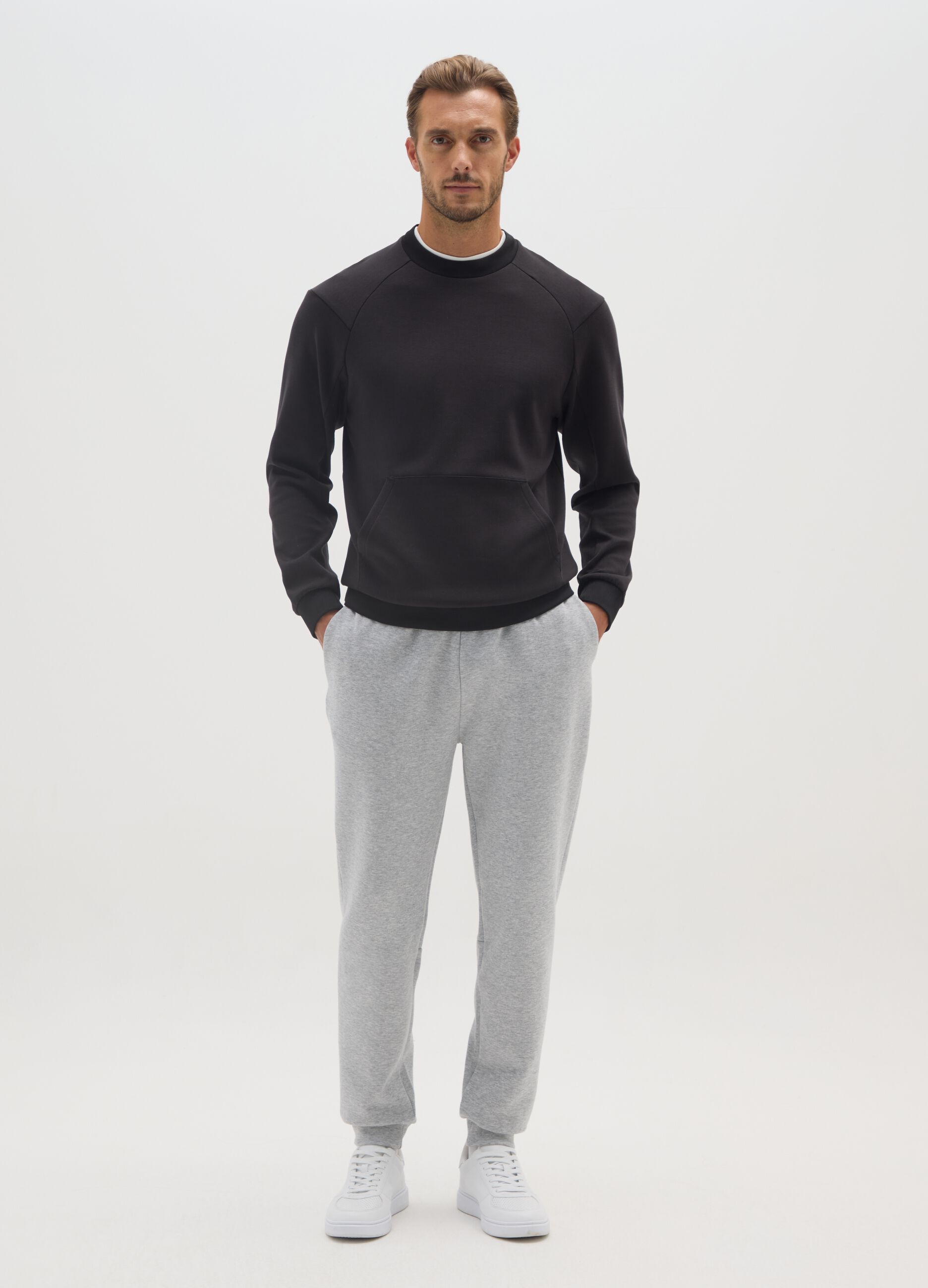 Grey cotton-blend trousers regular fit