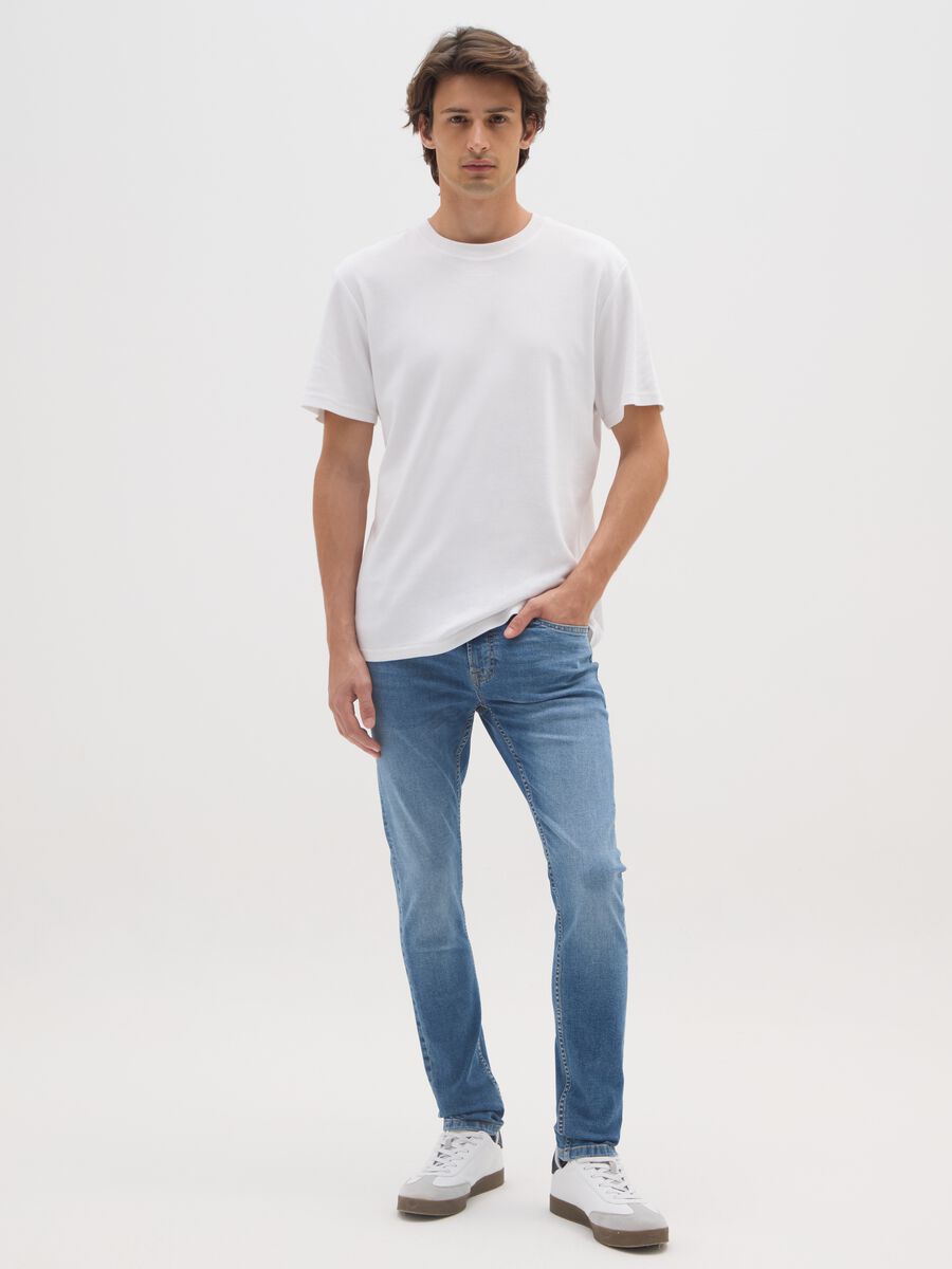 Jeans blu in denim super skinny in cotone_0
