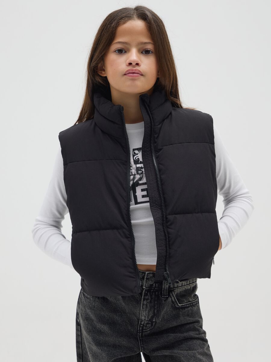 Gilet imbottito nero per ragazze con zip_0