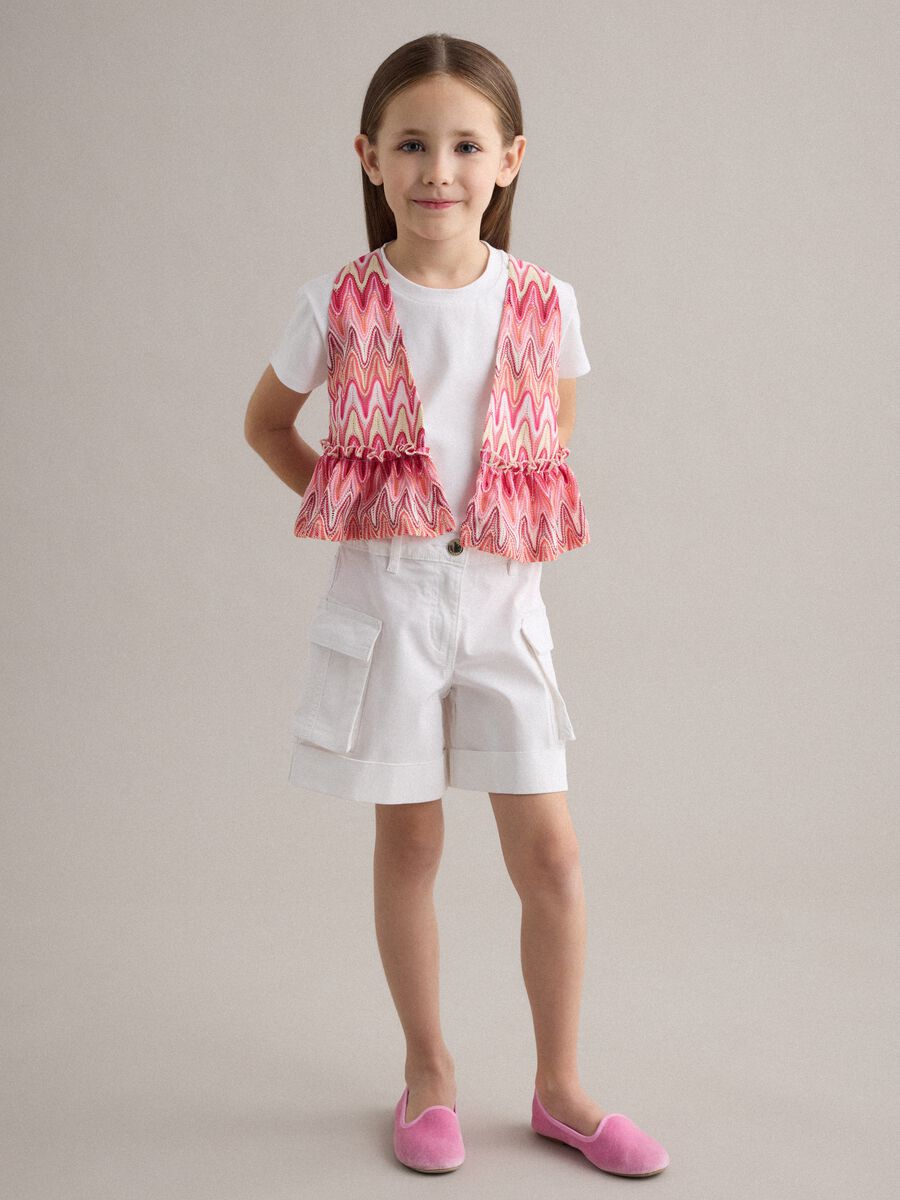 Shorts cargo bianchi in cotone elasticizzato da bambina_0