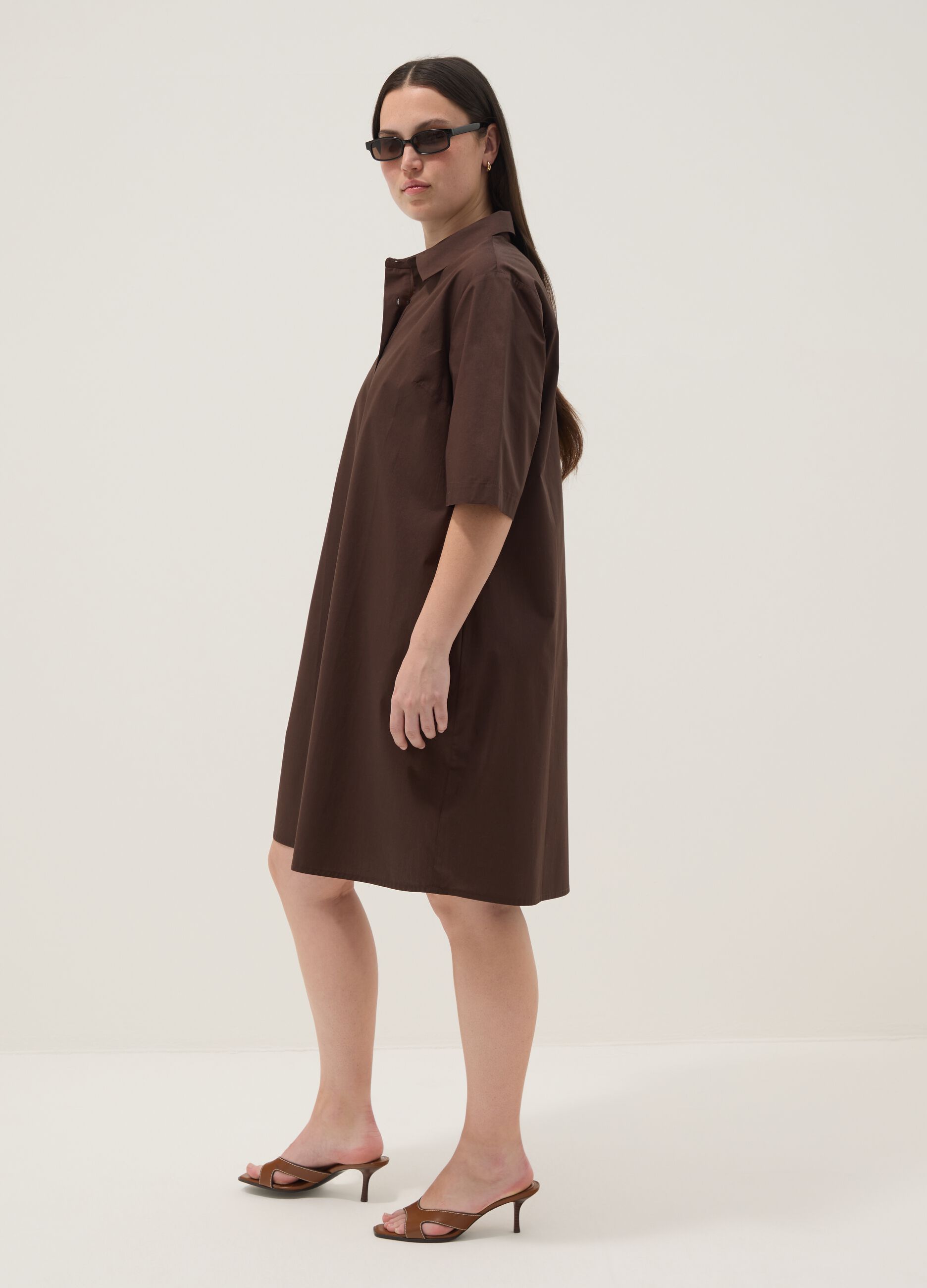 Brown pure cotton shirt dress