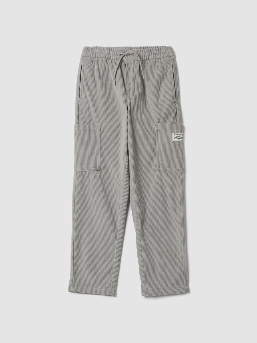 Pantaloni cargo grigi comfort fit con vita elasticizzata_0