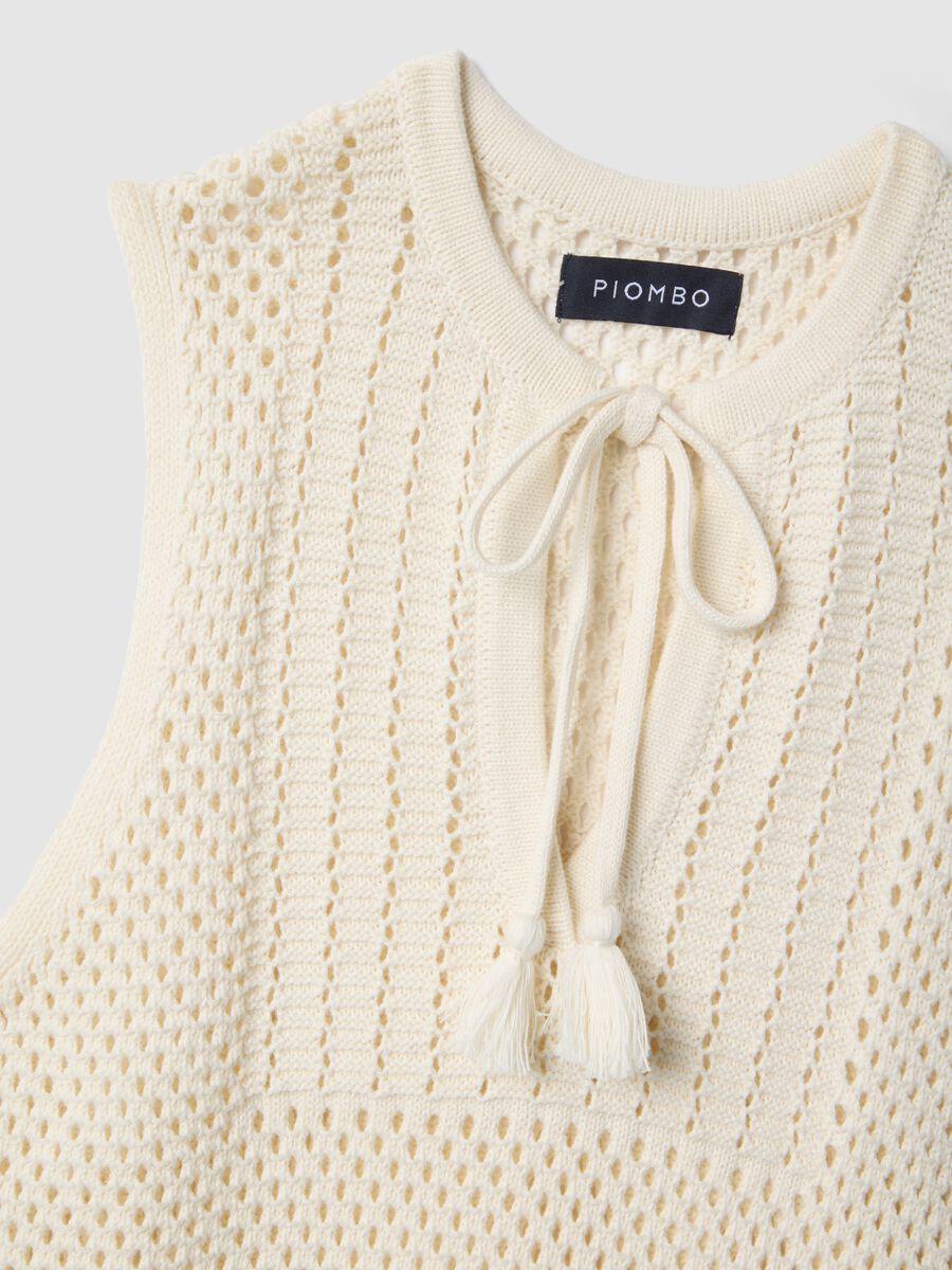 Tank top in puro cotone bianco regular fit con texture a rete_5