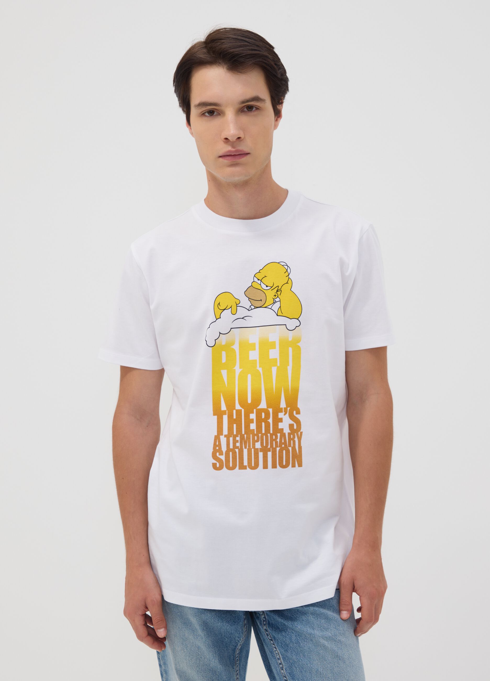 White pure cotton T-shirt with Simpsons print