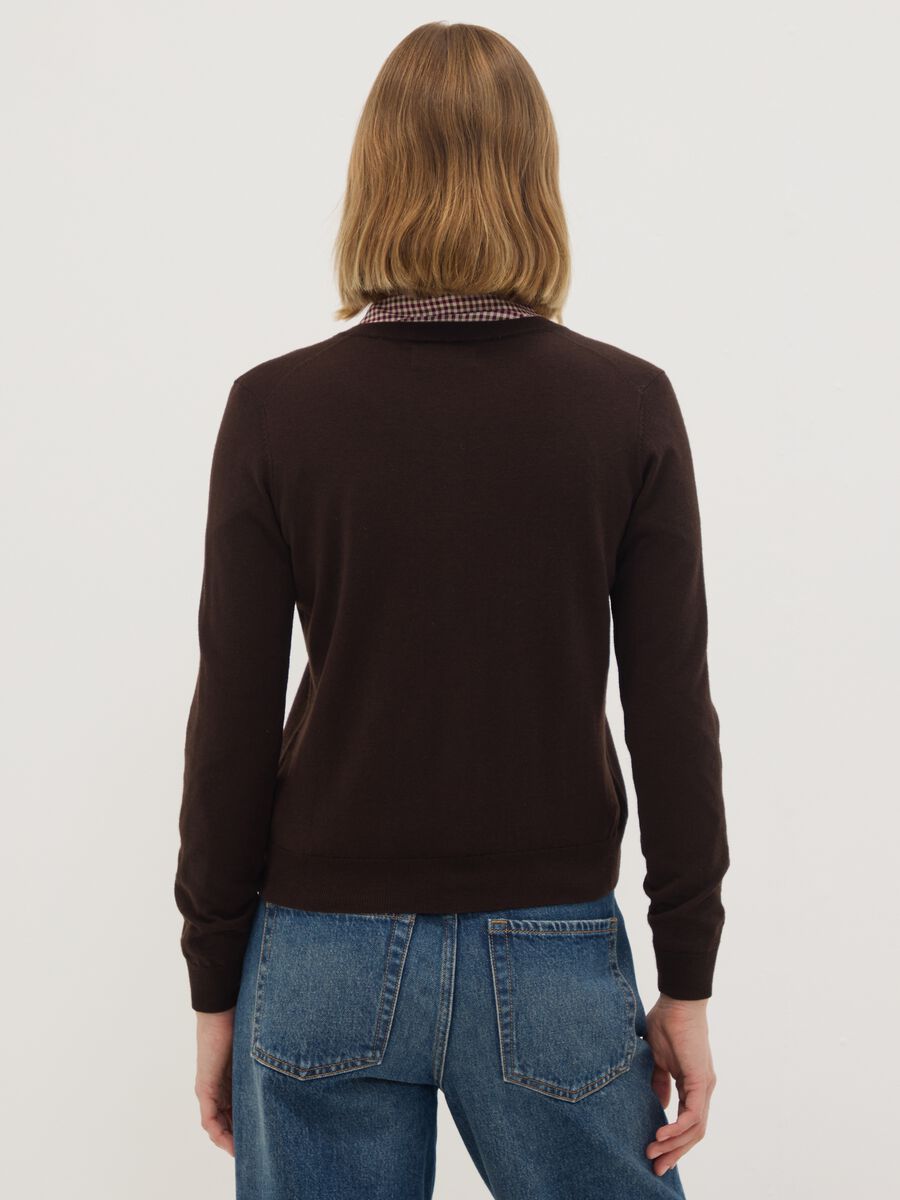 Brown wool-blend crew-neck cardigan_3