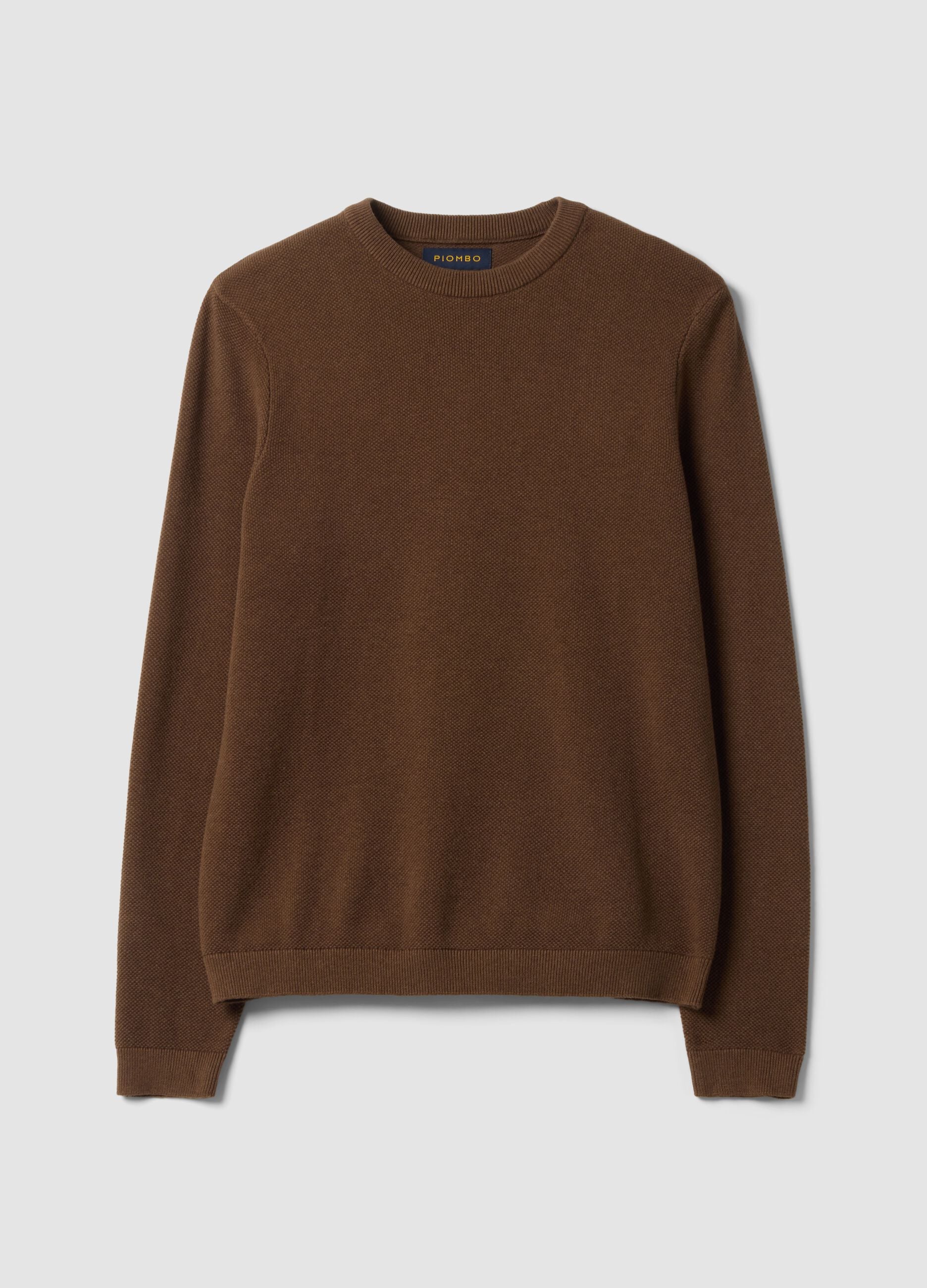 Brown pure cotton crew-neck jumper, regular fit
