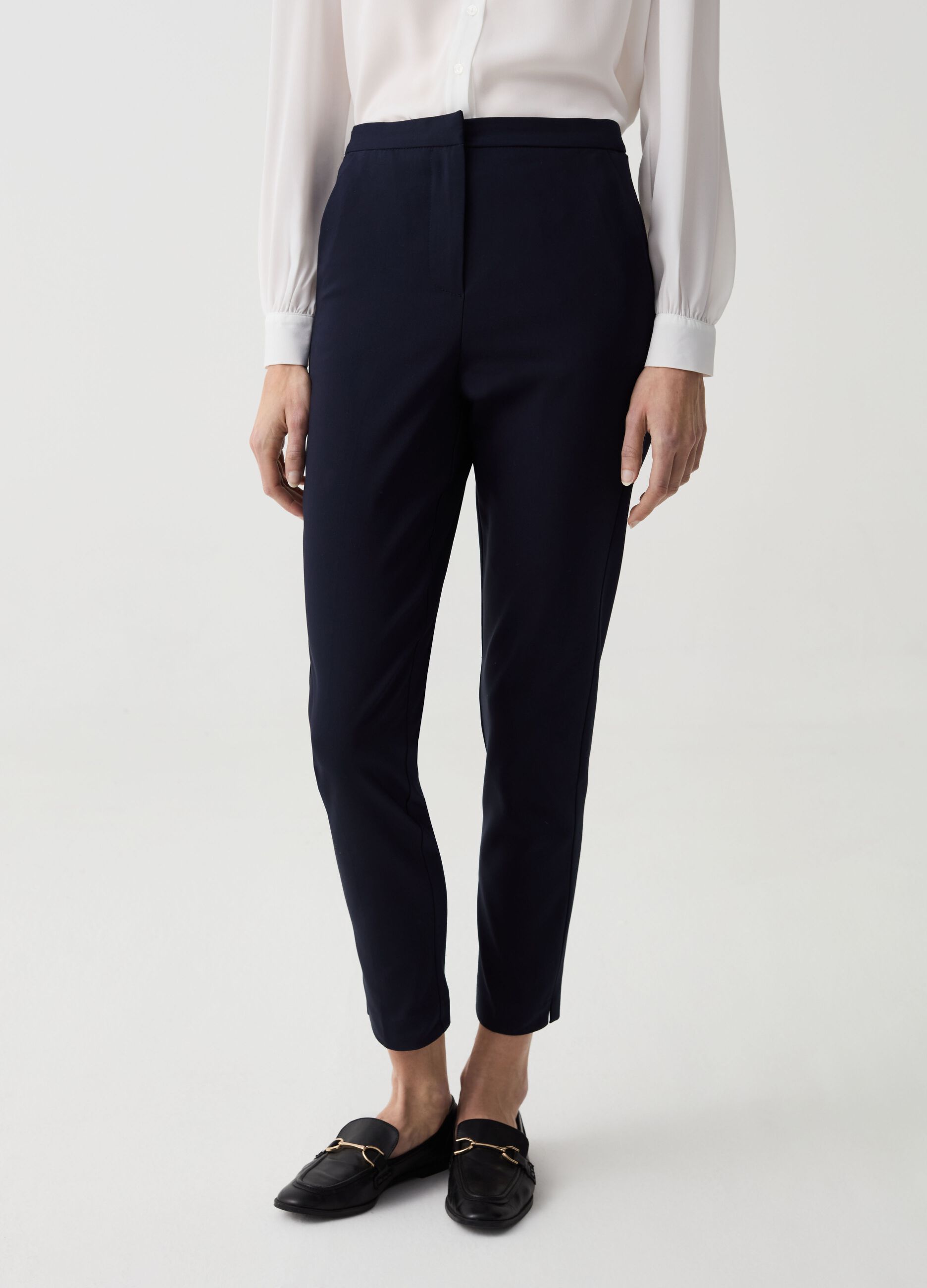 Cropped stretch cigarette trousers