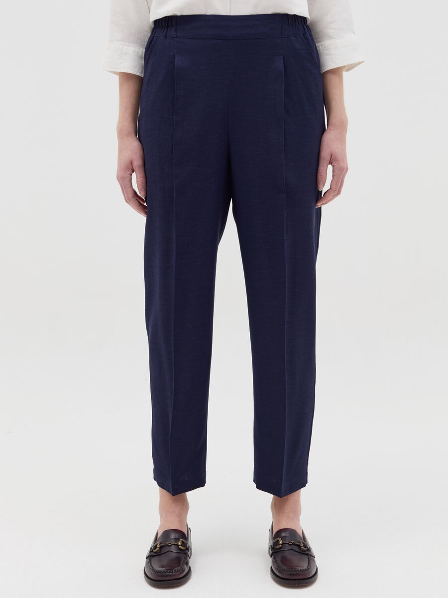 Navy blue linen and viscose trousers_1