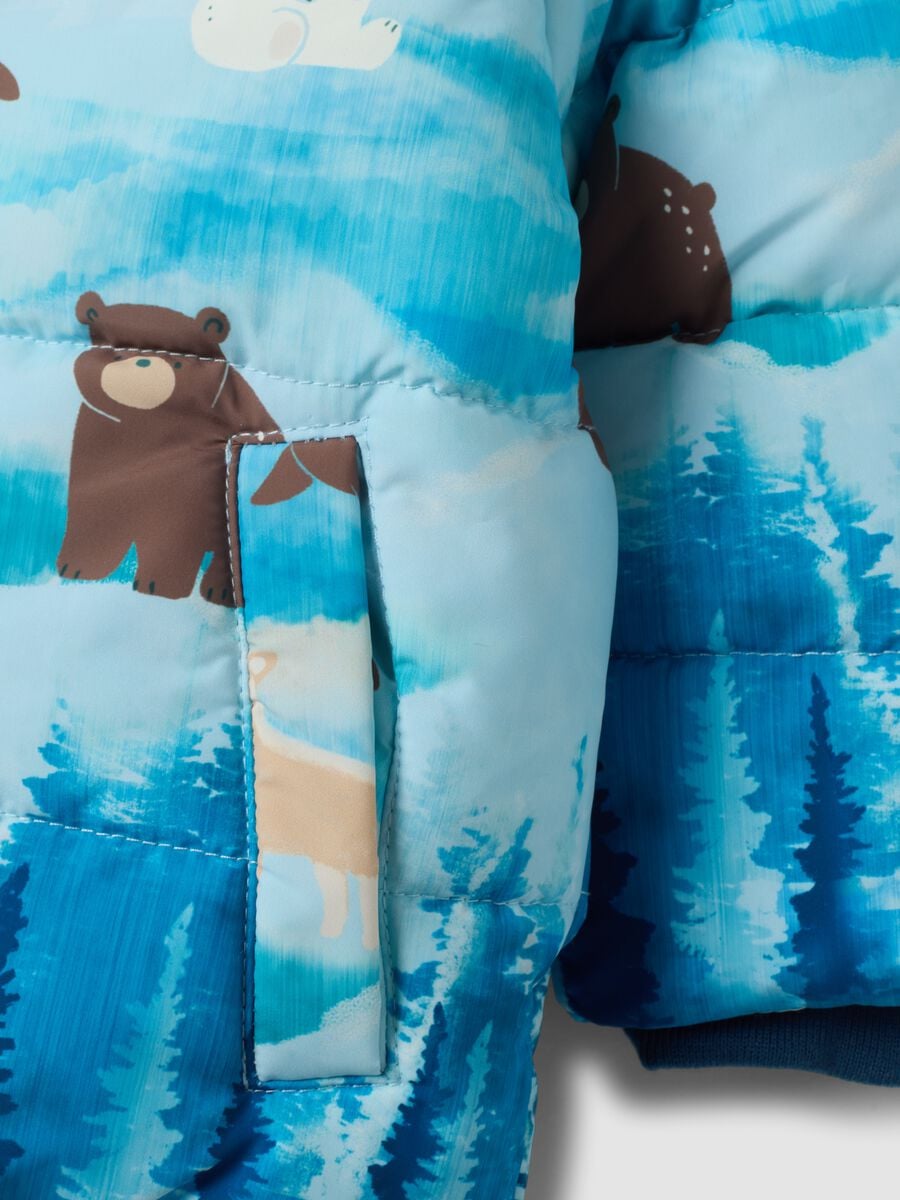 Blue padded hooded jacket with animal print, regular fit_3