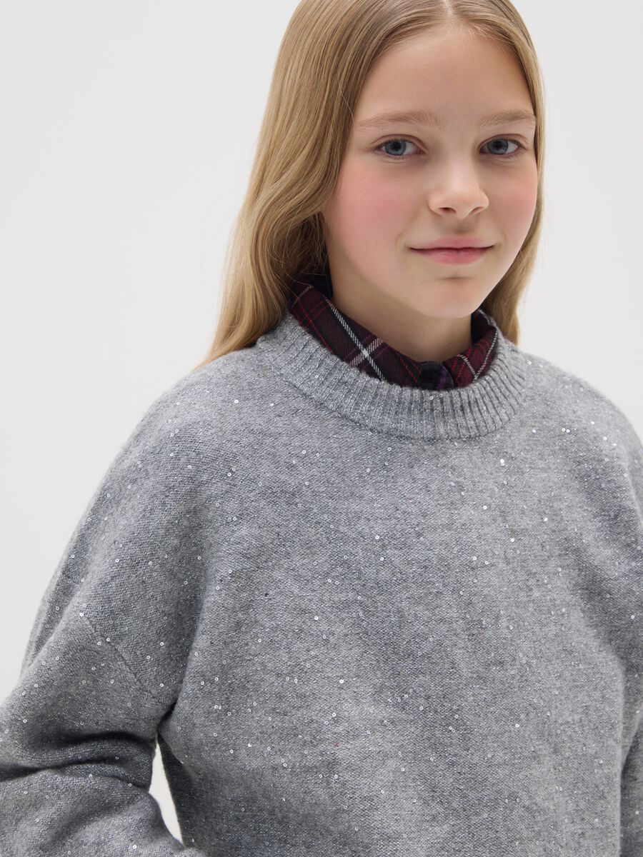 Grey crew neck jumper with lurex_2