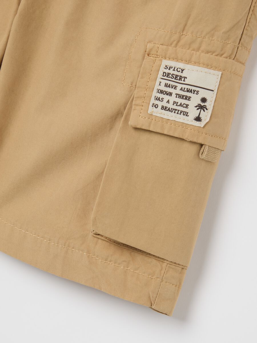 Kids' beige cotton regular fit shorts with pockets_3