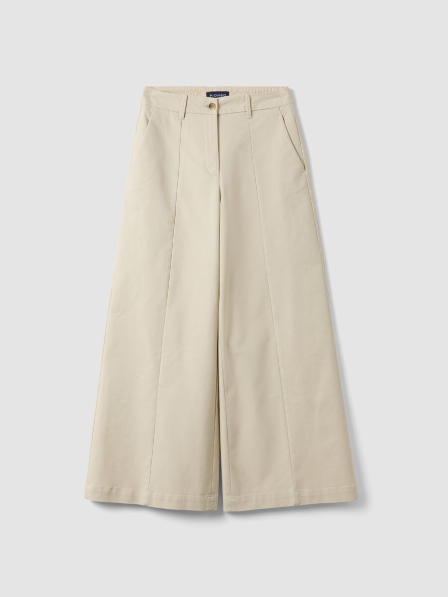 Beige flared stretch cotton trousers_0