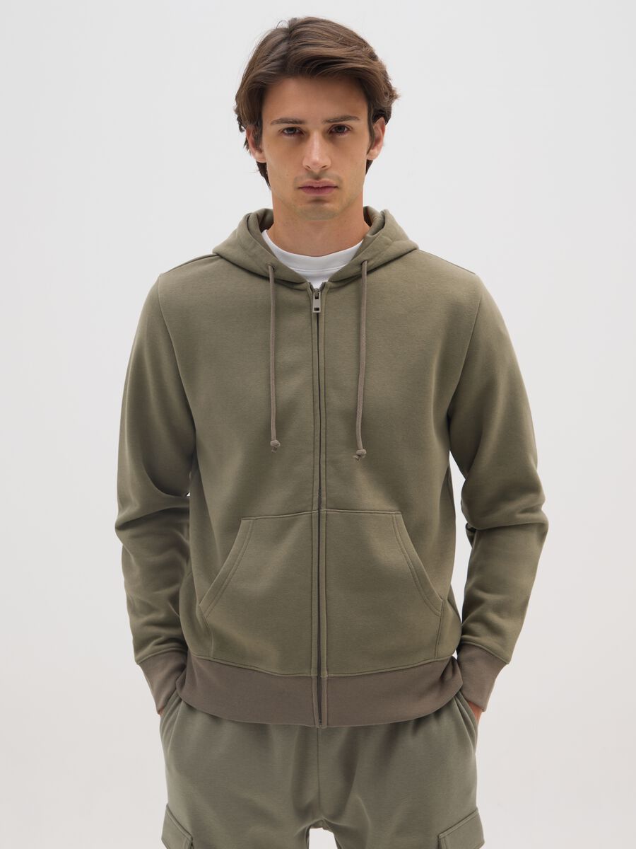 Felpa in misto cotone verde regular fit con zip_0