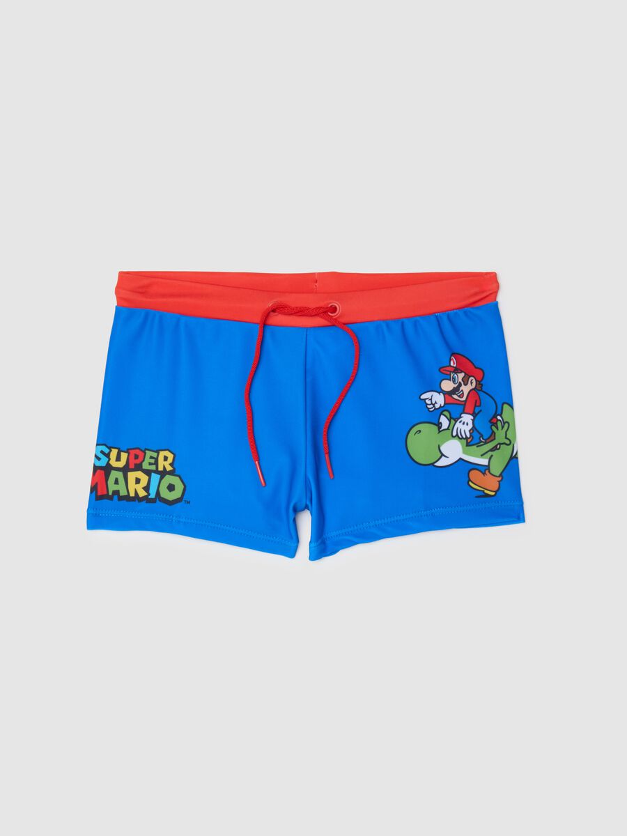 Multicoloured stretch blend children's swimsuit with red accents_0