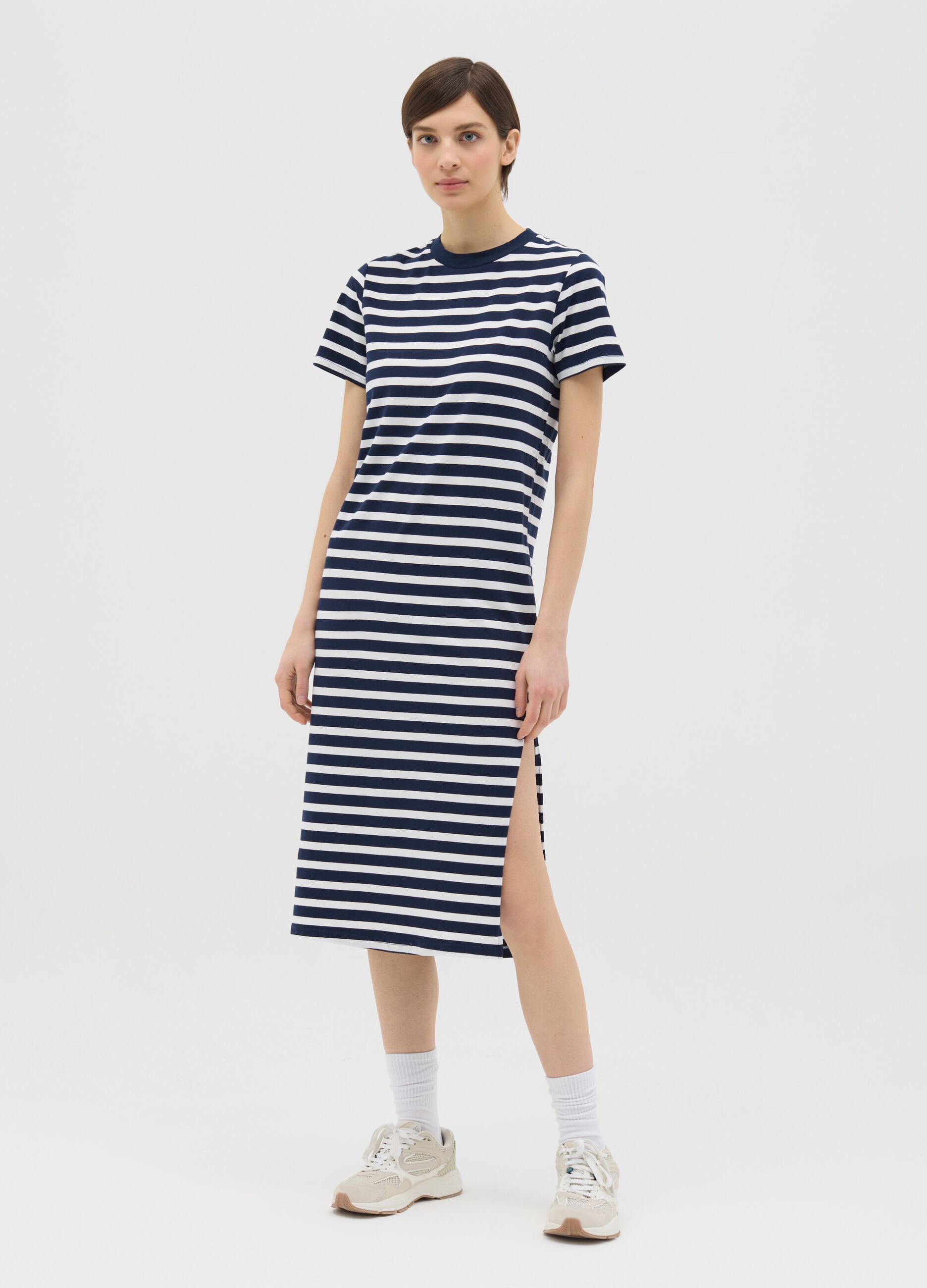 Abito midi da donna in cotone elasticizzato multicolor